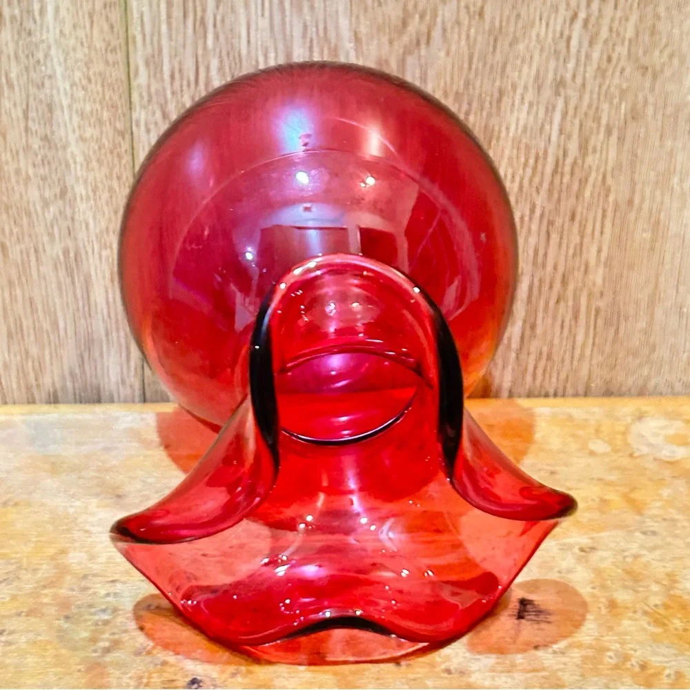 Cranberry Ruffled Top Glass Vase 5” Tall